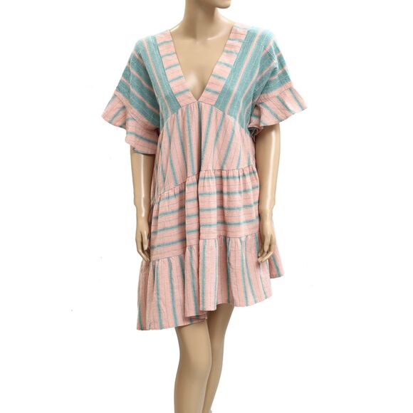Free People Everyday Living Oversized Tunic Dress Striped Print Ruffle S 283137 - Picture 4 of 8